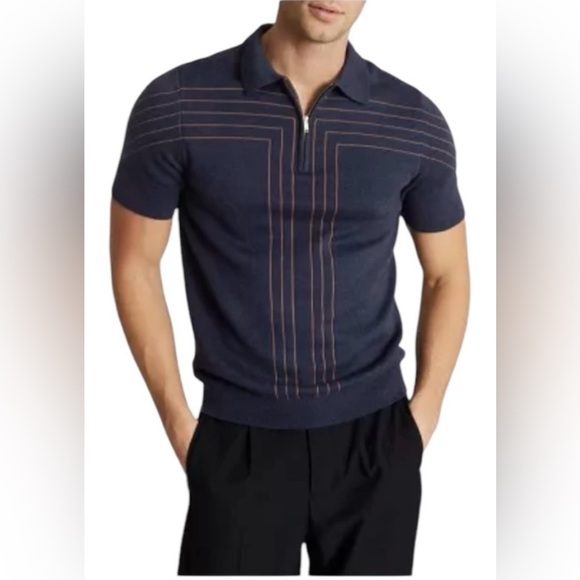 Reiss Kade Navy Zip Through Polo Shirt Medium - Picture 1 of 3